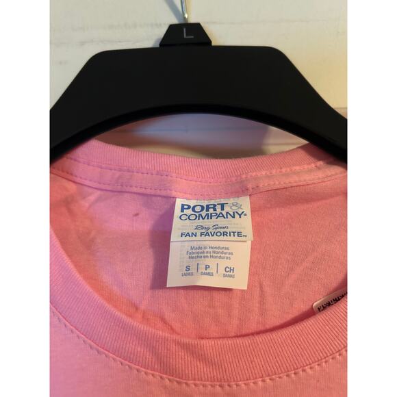 NWOT Port and Company Women's Pink Short Sleeve T Shirt I Love the Weekend Sz Sm - Picture 3 of 3